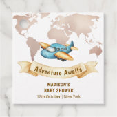 Modern Adventure World Map Airplane Baby Shower Bedankjes Labels (Voorkant)