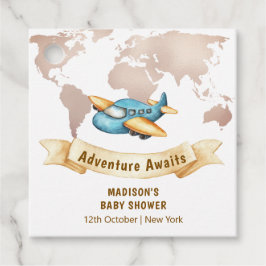 Modern Adventure World Map Airplane Baby Shower  Bedankjes Labels