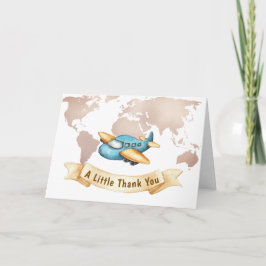 Modern Adventure World Map Airplane Baby Shower  Bedankkaart