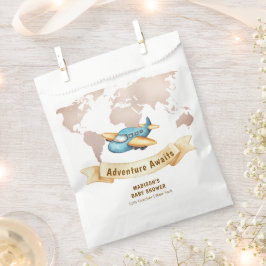 Modern Adventure World Map Airplane Baby Shower  Bedankzakje