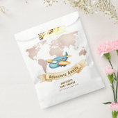Modern Adventure World Map Airplane Baby Shower Bedankzakje (Gezegeld)
