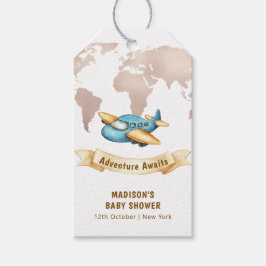 Modern Adventure World Map Airplane Baby Shower  Cadeaulabel