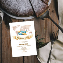 Modern Adventure World Map Airplane Baby Shower