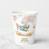 Modern Adventure World Map Airplane Baby Shower  Papieren Bekers (Achterkant)