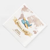 Modern Adventure World Map Airplane Baby Shower  Servet (Hoek)
