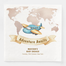 Modern Adventure World Map Airplane Baby Shower  Servet