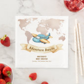 Modern Adventure World Map Airplane Baby Shower  Servet (Insitu)