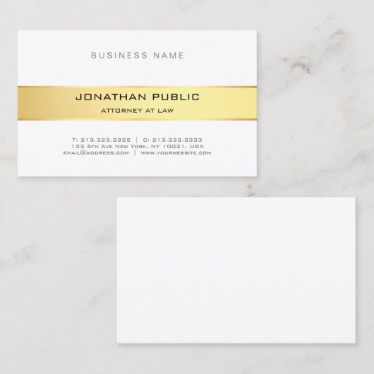 Modern Advocaat Recht Kantoor Goud Wit Elegant Visitekaartje (Voorkant / Achterkant)