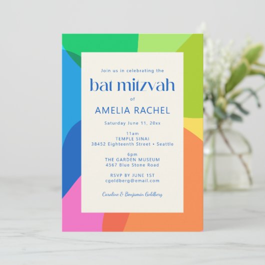 Modern Aesthetic Bat Mitzvah Colorful Geometric Kaart (Staand voorkant)