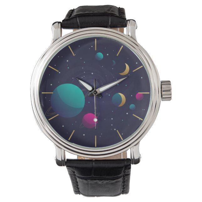Modern Aesthetic Nebula Space Art Wrist Watch Horloge (Voorkant)