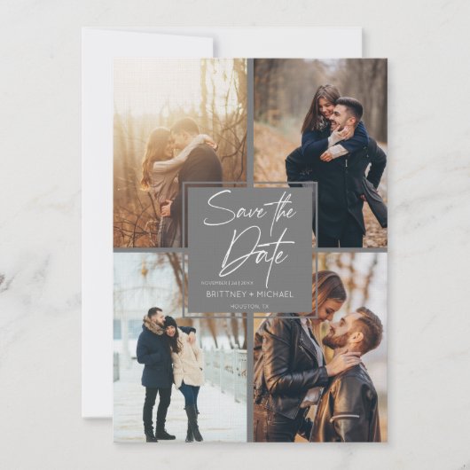 Modern Afbeelding Collage Gray Save The Date (Voorkant)