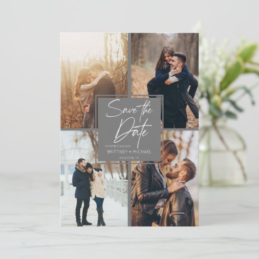 Modern Afbeelding Collage Gray Save The Date (Staand voorkant)