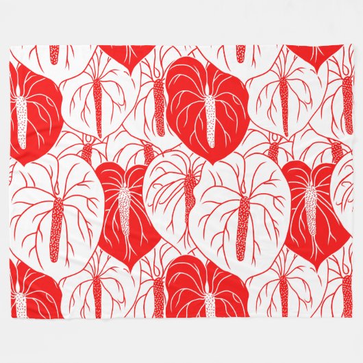 Modern afdrukpatroon Hawaiian Anthurium Fleece Deken (Voorkant (Horizontaal))