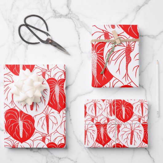 Modern afdrukpatroon Hawaiian Anthurium Inpakpapier Vel (Voorkant)