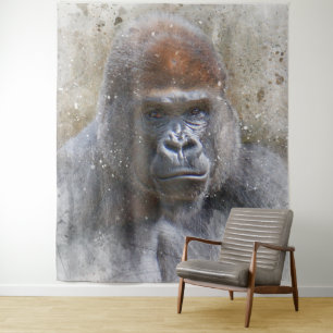 Modern African Gorilla Photography Waterverf Wandkleed