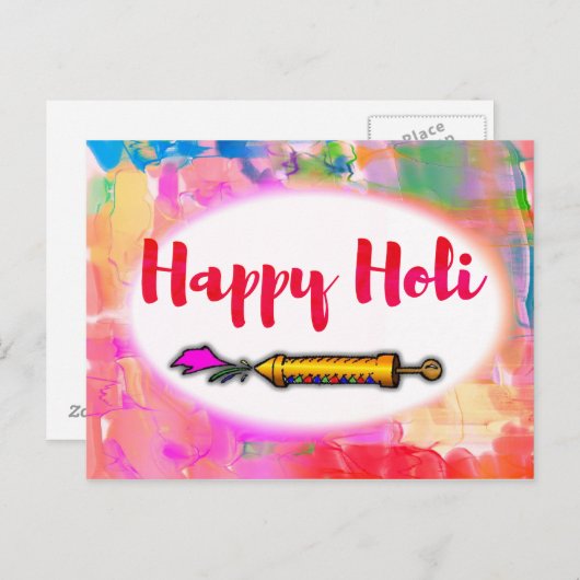 Modern afspeelscript Colorful Pichkari Happy Holi Briefkaart (Voorkant / Achterkant)