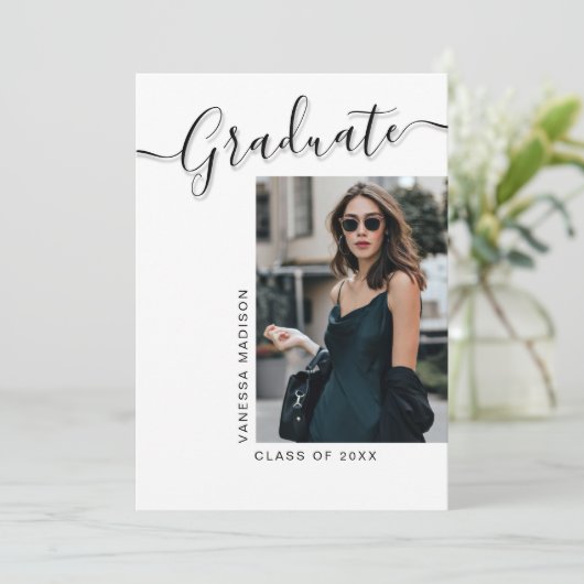 Modern Afstudeerder | 1 Foto-legant script Aankondiging (Staand voorkant)