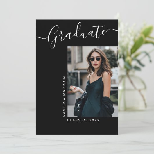 Modern Afstudeerder | 1 Foto-legant script Aankondiging (Staand voorkant)