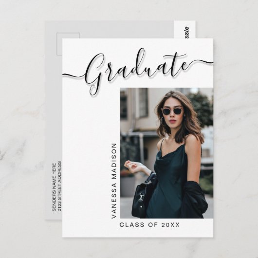 Modern Afstudeerder | 1 Foto-legant script Briefkaart (Voorkant / Achterkant)