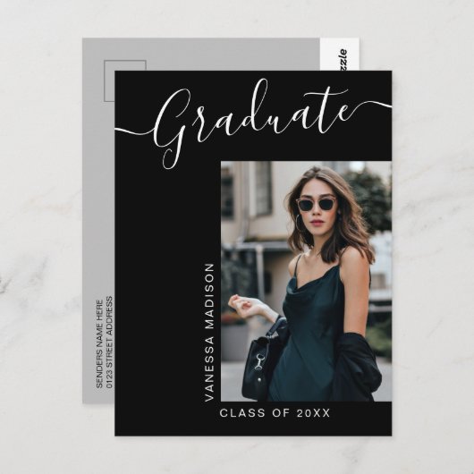 Modern Afstudeerder | 1 Foto-legant script Briefkaart (Voorkant / Achterkant)