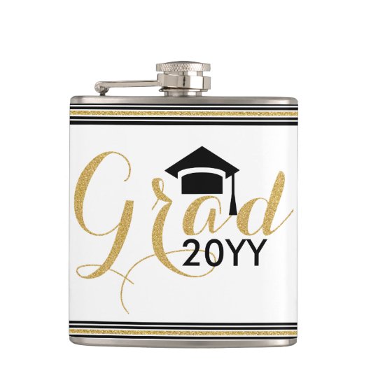 Modern Afstudeerder 2016 Gold Glitter Text Design Heupfles (Voorkant)