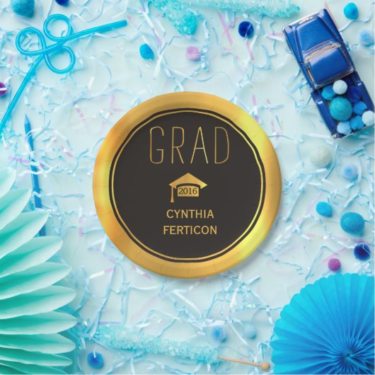 Modern Afstudeerder 2016 zwart, gouden afstudeerdo Papieren Bordje (Feest)