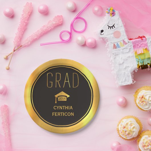 Modern Afstudeerder 2016 zwart, gouden afstudeerdo Papieren Bordje (Feest)