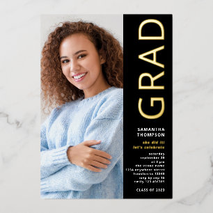 Modern Afstudeerder 2024 Foto Afstuderen Zwart Gou Folie Uitnodiging