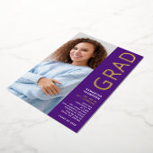 Modern Afstudeerder 2025 Foto Afstuderen Paarse Go Folie Uitnodiging (Gedraaid)