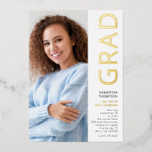 Modern Afstudeerder 2025 Foto Afstuderen Wit Goud  Folie Uitnodiging (Voorkant)