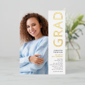 Modern Afstudeerder 2025 Foto Afstuderen Wit Goud Folie Uitnodiging (Staand Voorkant)