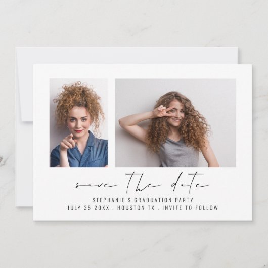 Modern Afstudeerder 2 Foto's Script Afstuderen Save The Date (Voorkant)
