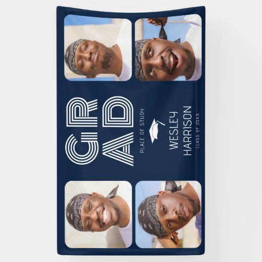 Modern AFSTUDEERDER 4x fotocollage Afstuderen Spandoek (Verticaal)