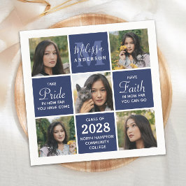 Modern Afstudeerder 5 Foto Collage Navy Blue Afstu Servet