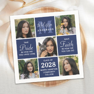 Modern Afstudeerder 5 Foto Collage Navy Blue Afstu Servet