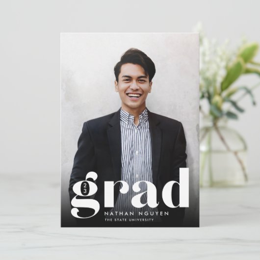 Modern Afstudeerder | Aankondiging foto-Afstuderen (Staand voorkant)