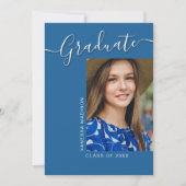 Modern Afstudeerder | Blue 1 Photo Elegant Script Aankondiging (Voorkant)