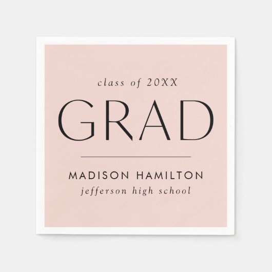 Modern Afstudeerder Blush Roze Afstuderen Servet (Voorkant)