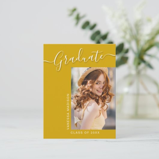 Modern Afstudeerder | Canarische geel 1 Foto legan Briefkaart (Staand voorkant)