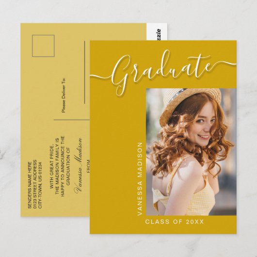 Modern Afstudeerder | Canarische geel 1 Foto legan Briefkaart (Voorkant / Achterkant)