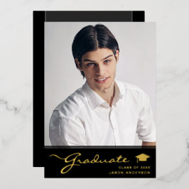 Modern Afstudeerder | Elegant Script Trendy 1-foto Folie Uitnodiging