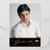 Modern Afstudeerder | Elegant Script Trendy 1-foto Folie Uitnodiging (Voorkant)