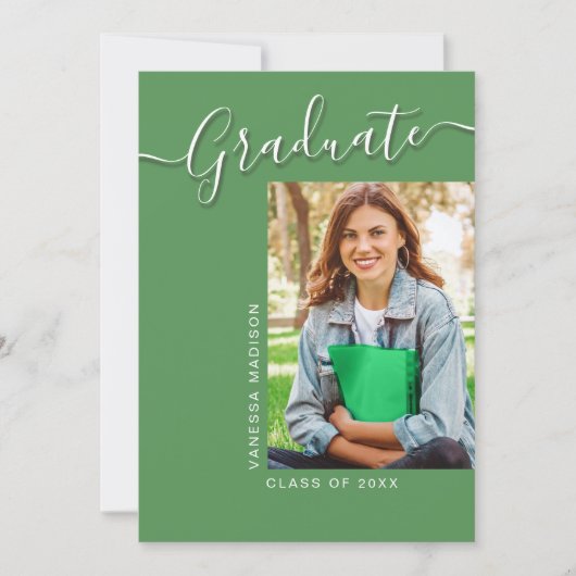 Modern Afstudeerder | Groen 1 Foto-legant script Aankondiging (Voorkant)