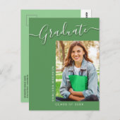 Modern Afstudeerder | Groen 1 Foto-legant script Briefkaart (Voorkant / Achterkant)