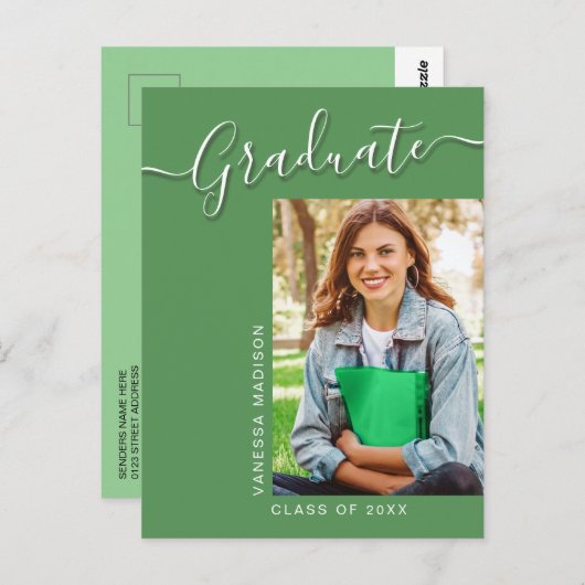 Modern Afstudeerder | Groen 1 Foto-legant script Briefkaart (Voorkant / Achterkant)