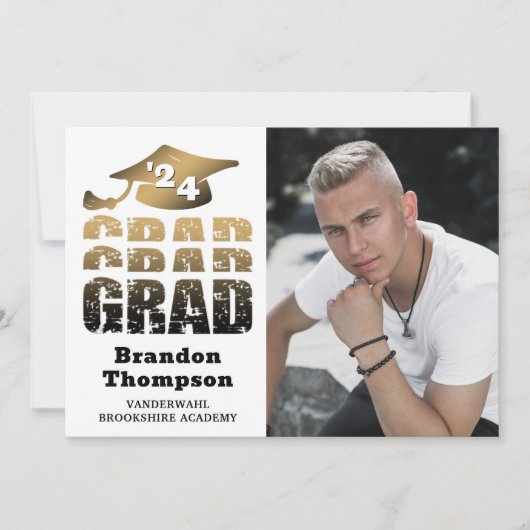 Modern Afstudeerder Jaar Zwart Goud Gradiënt 3 Fot Aankondiging (Voorkant)