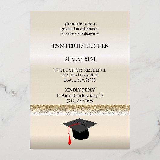 MODERN AFSTUDEERDER PARTIJ FOLIE UITNODIGING (Achterkant)