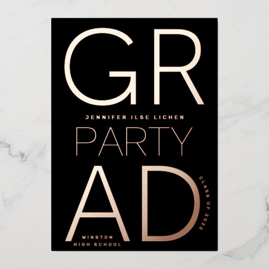 MODERN AFSTUDEERDER PARTY Class van 2024 ROOS Goud Folie Uitnodiging (Voorkant)