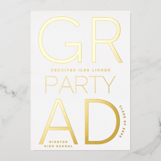 MODERN AFSTUDEERDER PARTY | Klasse van 2024 Goudge Folie Uitnodiging (Voorkant)