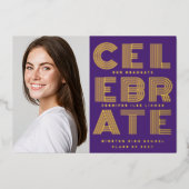 MODERN AFSTUDEERDER PARTY twee foto goud paarse Folie Uitnodiging (Voorkant)